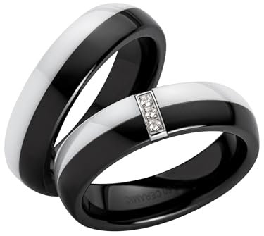 Blue Moon Diamonds Paar Eheringe, Partnerringe Verlobungsringe aus Keramik mit Zirkonia Antragsringe Trauringe Freundschaftsringe | 3038