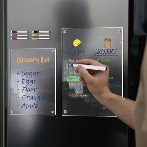 Acrylic Magnetic Fridge Calendar Set, Clear Magnetic Acrylic Fridge Weekly Planner Board, Reusable Planner for Menu, Meal, Memo (A3)