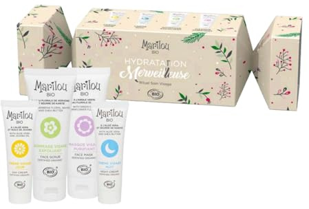 Marilou Bio - Coffret Hydratation Merveilleuse - Crème de Jour - Crème de Nuit - Gommage Visage Exfoliant et Masque Visage Purifiant - 100% Bio - Fabriqué en France