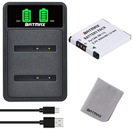 Batmax NB-11L NB-11LH Batterie et Chargeur avec USB Port pour Canon PowerShot A2300 is A2400 is A2500 A2600 A3400 is A3500 SX430 is X410 is 285 HS, IXUS 180 275 HS