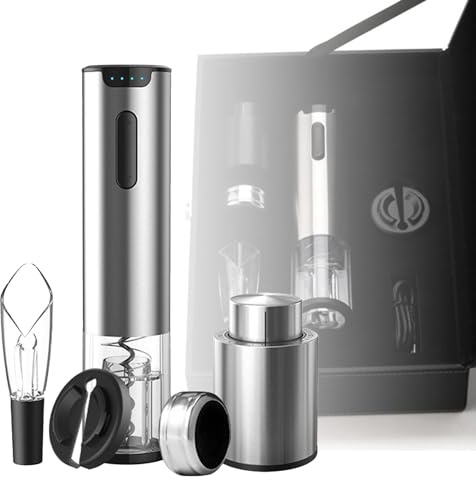 PEIXEN Tire-Bouchon à vin électrique, Tire-Bouchon à vin sans Fil, Tire-Bouchon à vin Automatique, Tire-Bouchon 4 pièces, indicateur LED, Pompe à Vide, Bouchon de Bouteille de vin sous Vide