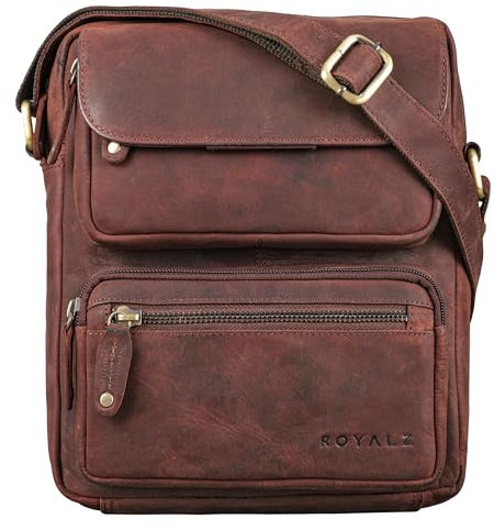 ROYALZ 'Florida' Schultertasche Herren Klein Leder Vintage Look Kleine Umhängetasche Männer mini Messenger Bag Ledertasche, Farbe:Ohio Braun