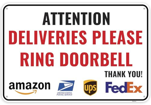 1PC Deliveries Please Ring Doorbell Sign, 12 x 8 - Aluminium - Service Assist Door Bell
