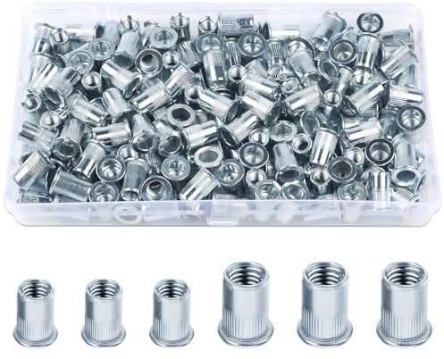 100 Stück Nietmuttern M6 M8, Jeboler Blindnietmuttern M8 M6 Set Flachkopf Einziehmuttern Gewindenieten, Verzinkt Stahl Hülsenmutter Rivet Nutsert Gewindehülse für Metallplatten Rohre usw.