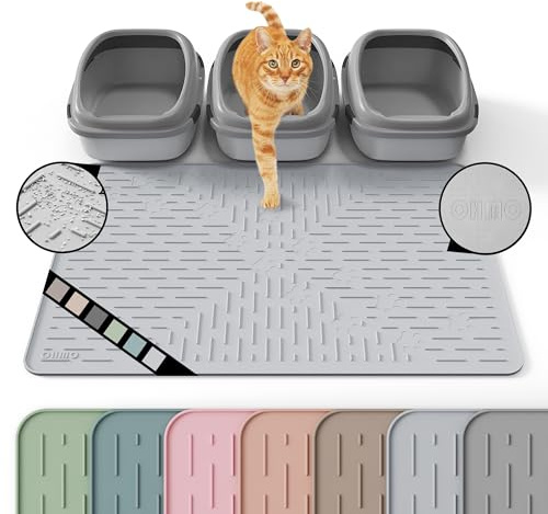 OHMO Extra Large Cat Litter Mat for Tray, Paw Pattern, 95x64cm, Ash Grey