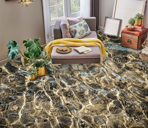 Autocollant De Sol Étanche Eau de pierre 3D, 200 * 140cm Sol Papier Peint Peintures Murales Auto-Adhésif Amovible Cuisine Bain Sol Étanche Tapis Tapis Impression Époxy