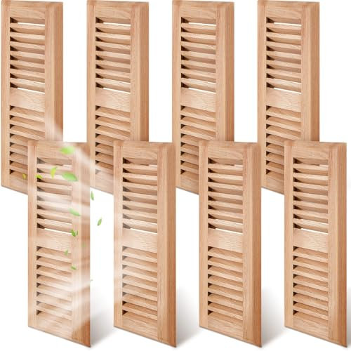 Landical 8 rejillas de ventilación de madera de roble rojo de 4 x 10 pulgadas, cubierta de ventilación de madera, rejilla de ventilación de montaje en superficie, sin amortiguador, sin acabado