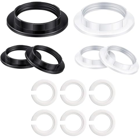 DHWEKU 6 Stück E27 bis E14 Kunststoff Lampenschirm Ring Konverter,Reduzierring Adapter für Lampenschirm+6 Stück E14 Schraubring für Lampenfassung,Glühbirnen Installieren,Hitzebeständige Gewinde Ring