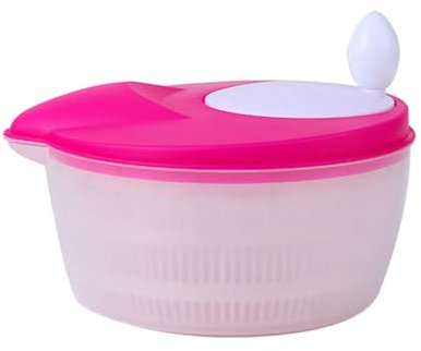 VKEID Salatschleuder Multifunktionaler halbautomatischer Geschirrspül-Abtropfkorb, doppelschichtiger Kunststoff-Geschirrspülkorb, Küchen-Gemüsedörrer Gemüseabtropfgerät(Pink)