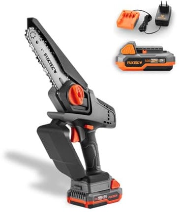 Set Mini motosega potatore a Batteria FUXTEC 20V E1HAS20SET – Peso 1,44Kg, Lunghezza Lama 15cm, Diametro di Taglio 10cm e Velocità della Catena di 4,6m/s