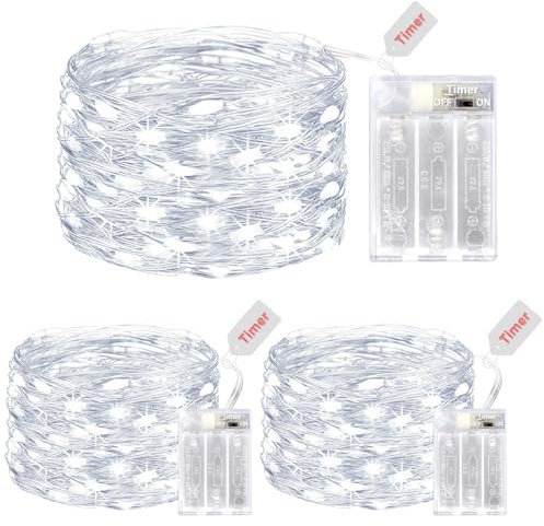 litogo LED Lichterketten Batterie mit Timer, 10 Stück 5M 50er Micro LED Lichterkette Draht Innen Batteriebetrieben für Party Weihnachten Weihnachtsbaum Halloween Hochzeit Deko (Warmweiß)