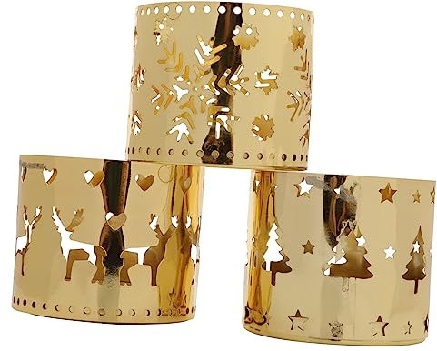 Alipis 3 Pièces Bougeoir De Noël en Fer Forgé Photophore De Noël Bougeoir Photophore Bougeoirs De Mariage Bougeoir De Bureau Décoration De Noël Bougeoir Bougies Chauffe-Plat Doré