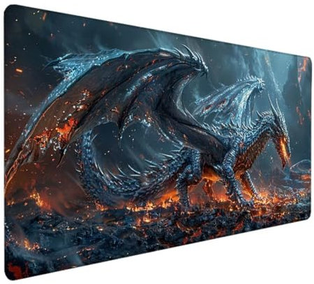 Extra Large Gaming Mouse Mat 700x300x3mm Oversize - XXL Mouse Pad with motif - Desk Pad XXXL Extended – For Precision and Speed - Non-Slip Rubber Base – For Mouse and Keyboard Lava dragon V - 4
