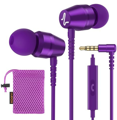 LUDOS OMNITONE Auricolari In-Ear Cuffie, Cuffiette con Filo e Microfono, 5 Anni di Garanzia, Cuffie Isolamento Acustico, Cuffiette Cellulare, Jack 3,5 mm per iPhone, Apple, Samsung, Huawei - Viola