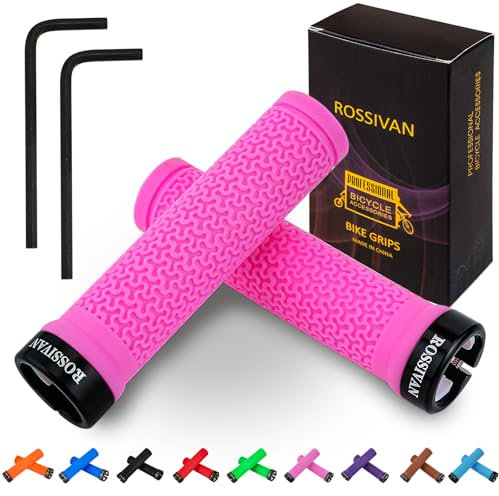 Rossivan Professional Bike Handlebar Grips, Mountain Bike Grips with Soft and Comfortable Anti-slip Rubber,Single Lock-on MTB Grips- Conquer Every Ride