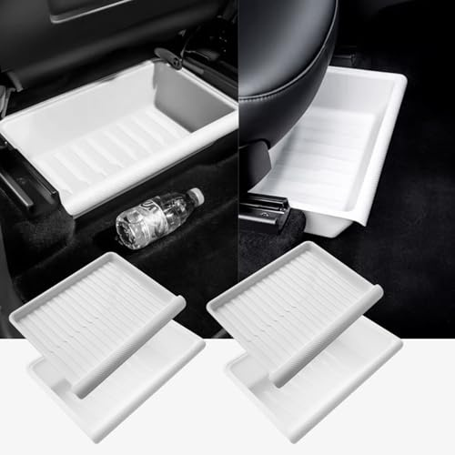 TOPABYTE Sitz Organizer für Tesla Model Y 2020-2024 Aufbewahrungsbox Doppelter Verdeckter Ablagefach unter dem Sitz mit Deckel, Wasserdichtes TPE Schubladenfach Zubehör, Weiß, 2PCS