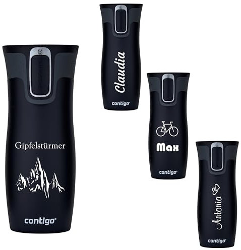 Contigo Taza térmica West Loop con grabado, de acero inoxidable, taza de viaje, taza de café para llevar, a prueba de fugas (negro mate)