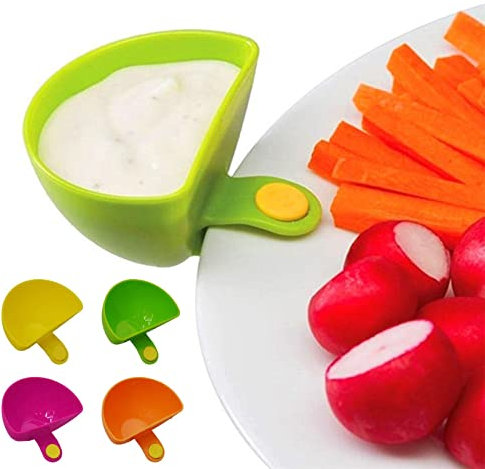 Dip Clip Bowls For Plate,Plate Clip-on Holder,Spices Dip Container Bowl,Plastic Condiment Bowls,Dip Container Bowls,Dish Chip Bowl and Dip Serving Set Sauce Holder,Kitchen Container Dip Gadgets
