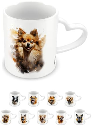 Pyramid International, Pomeranian Mug, Coffee and Hot Chocolate Ceramic Mug, Heart Shaped Handle, Love My Dog Collection, 11oz / 315ml, One Size, White