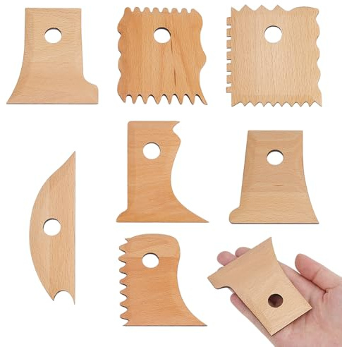 DICOSMETIC 1 Set Wood Pottery Rib Tool Pottery Trimming Tools Foot Shaper for Ceramics Wooden Clay Sculpting Tools for Ceramics Clay Carving and Shaping, 7Pcs