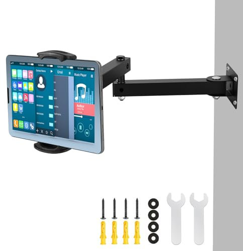 UNISOPH Tablet Wall Mount Holder, iPad Wall Mount with Aluminum Alloy Long Arm, Adjustable Arm Tablet Wall Holder 360°Rotatable Wall Mounted Tablet Holder Compatible with 4.7-13 Tablets and Phones
