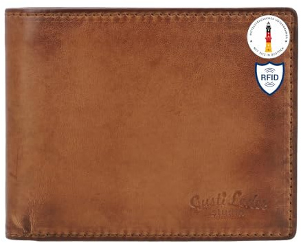 Gusti Leder Herren Portemonnaie Alfred - Geldbörse Herren Braun Cognac - Brieftasche Herren Bifold Slim - Echtleder Geldbeutel Klassisch