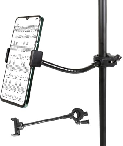 Phone Holder for Mic Stand | Cell Phone Holder for Microphone Stand | Flexible Gooseneck Arm Cellphone Smartphone Mount Adjustable for Music Drum Club Accessory