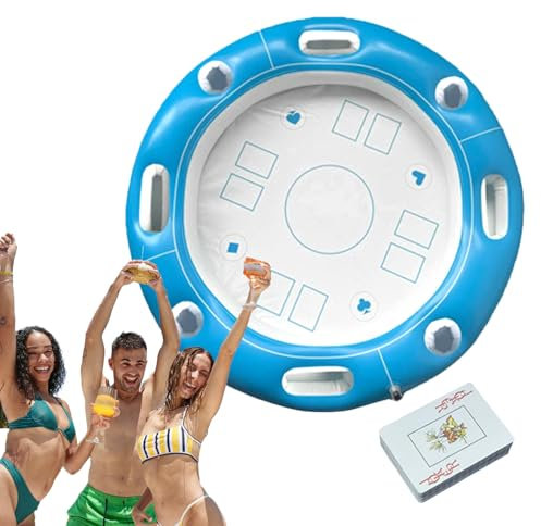 Table De Jeu Flottante pour Piscine | Table de Jeux Gonflable avec Porte-Gobelets | Accessoire Estival avec Jeu de Cartes pour Famille et Amis