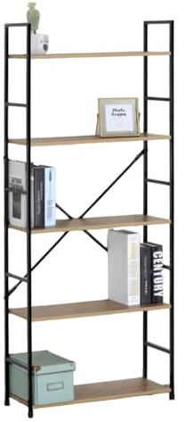 CELINO making your day 5 Tier Ladder Shelf Bookcase Freestanding MDF Wooden Shelf Wide Display Storage Shelving Unit - Living Room, Bedroom, Bathroom, Office 58.6×23.5×144 cm