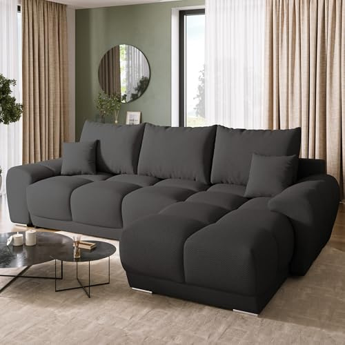 BROMARKT Ecksofa L-Form mit Schlaffunktion Bettkasten 294x184cm Graphit | Wohnlandschaft mit Bettkasten und Schlaffunktion Schlafcouch L-Form Eckcouch fünfsitzer Couch für Wohnzimmer NUBES