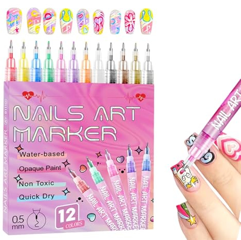 Nägel Kunst Marker 12 Farben Stifte Set Zeichnen Malen Liner Stift Für Zuhause Und Salon Schnell Trocknende Nagelstifte Für Kinder