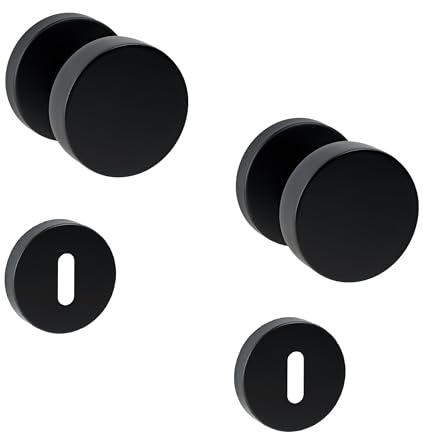 ck-türbeschläge 1 Paar Knäufe | Schwarz matt | inkl. Schlüsselrosetten | für Innen- und Außenbereich (Zylindrischer Knauf) (mit BB-Rosetten (Zimmertüren), 1x fest / 1x drehbar)