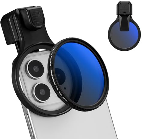 K&F CONCEPT Kit de Filtre CPL 58mm pour Objectif de Téléphone à Pression, Filtre Polarisant Compatible avec iPhone 17/16/15/14/13/12, 16/15/14/13/12 Pro et Pro Max, Samsung