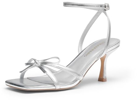 DREAM PAIRS eleganta rosettband-kattunge-klacksandaler för kvinnor | Fyrkantig öppen tå ankelrem klänning klackar, bekväma sandaler för brud med klackar för bröllop och formella festtillfällen