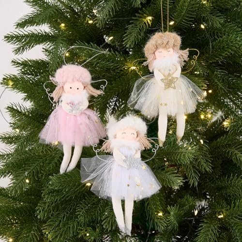 Weihnachtsengel aus Stoff, 3 Stück, mit Sternakzenten und Tüllröcken, perfekt für Weihnachtsbaum und Zuhause