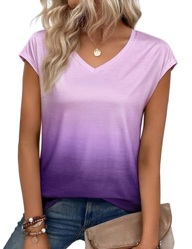 Aottori Camiseta Mujer Manga Corta para Verano Ajuste Entallado Cuello en V | Estampado Tie Dye, Corte Ajustado, Tejido Elástico, Tacto Suave, Estilo Casual, Forma de Túnica
