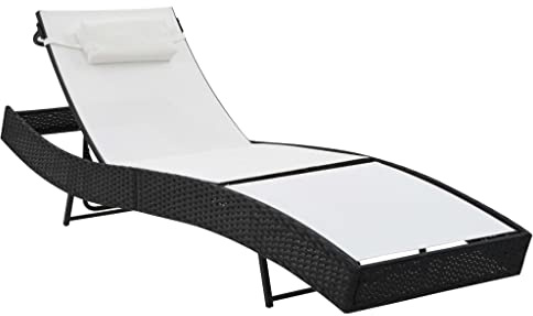 Teenpull Sonnenliege Poly-Rattan Schwarz, 4-Fach verstellbar, Robustes Stahlgestell, wetterfest, Textilene-Gewebe, inklusive Kissen, für Garten, Terrasse, Poolbereich, 213x70 cm, Moderne Lounge-Optik