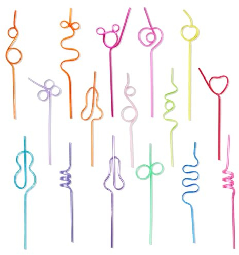 16 Pcs Colorful Curly Straws, Bendy Straws and Curly Straws, Reusable Crazy Straws for Cocktail Party, Birthday Party, Christmas Party Supplies