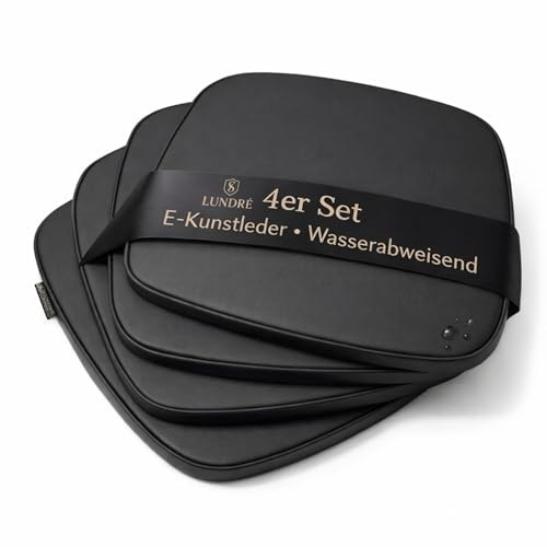 SILUK Sitzkissen 4er Set – Wasserdicht, Weich & Dick, Abnehmbarer Bezug mit Reißverschluss, Outdoor & Indoor Stuhlkissen, waschbar (Kunstleder)