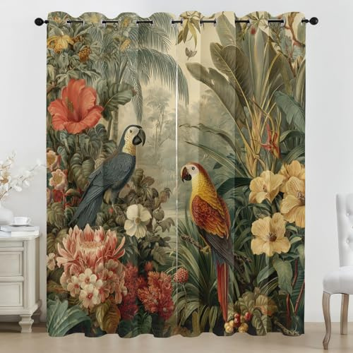 Generisch Blumen Vogel Vorhänge Tropische Blume Vögel Vorhang Blickdicht, Gardinen mit Ösen 2er Set, Thermovorhang für Wohnzimmer Schlafzimmer Fenster Deko H 245 x B 140 cm H30y