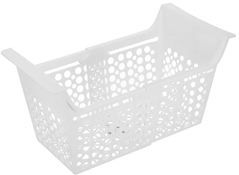 Healeved Cesta Extensible Mecanismo Ajustable para Almacenamiento en Congelador y Drenaje Inferior , Cesta de Plástico Blanco para Organización y Uso Pesado