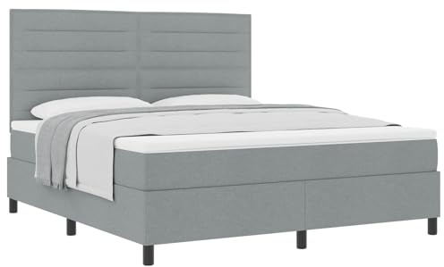 Foknhdi Boxspringbett 180x200 cm Hellgrau, Komplett-Set mit Taschenfederkernmatratze, Topper und Lattenrost, Polsterbett mit verstellbarem Kopfteil, Stabiler Holzrahmen für erholsamen Schlaf