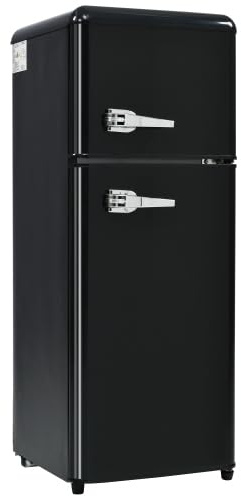 staronce Réfrigérateur Rétro 92L, Frigo Congélateur 2 Portes, Petit Frigo Vintage pour Chambre Bureau Salon, Réfrigérateur Combiné avec Clayettes en Verre, 105,5 x 41 x 45,5 cm, Noir