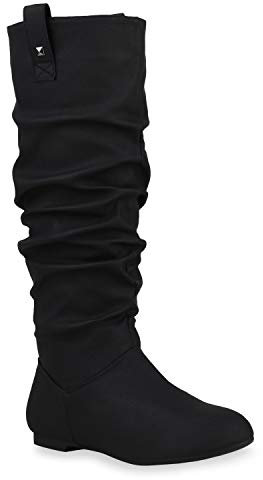 Damen Schlupfstiefel Warm Gefütterte Stiefel Nieten Winter Schuhe 153347 Schwarz Arriate 38 Flandell