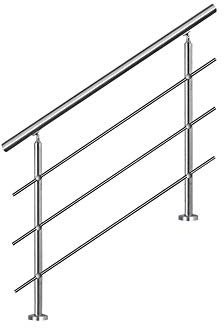 SAILUN Main courante escalier,180cm Garde-corps en acier inoxydable avec 3 poteaux traverses,pour escaliers,balustrade,balcon