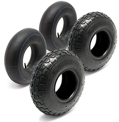 Set 2x cubiertas 2x cámaras aire tractor cortacésped carro jardín 11x4.00-4 4PR Válvula recta Jardín