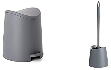 TATAY Bathroom Trash Bin with Stainless Steel Pedal, 3L Capacity, BPA Free, Black. Measures 17,5 x 22,5 x 25 cm. & Toilet Brush WC-Standard, Polypropylene, Anthracite Grey, One Size