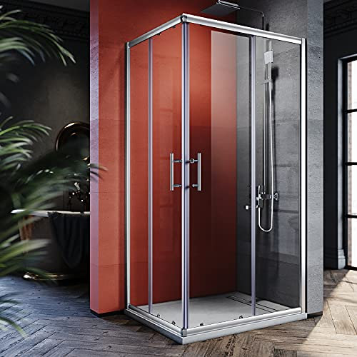 SIRHONA Cabine de Douche 76x80x185cm Complète Intégrale avec Porte Coulissante 2 Porte Coulissante en verre 5mm