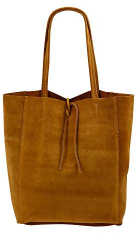SH Leder ® Damen Echt Wildleder Shopper mit Innentasche in vielen Farben Schultertasche Henkeltasche 37x29cm Katrin G261 (Cognac)