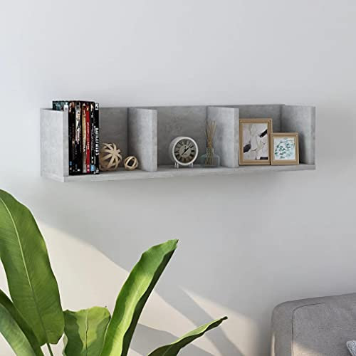 vidaXL CD Wandregal 3 Fächer Wandboard DVD Regal Aufbewahrung Hängeregal Bücherregal Medienregal Dekoregal Betongrau 75x18x18cm Holzwerkstoff